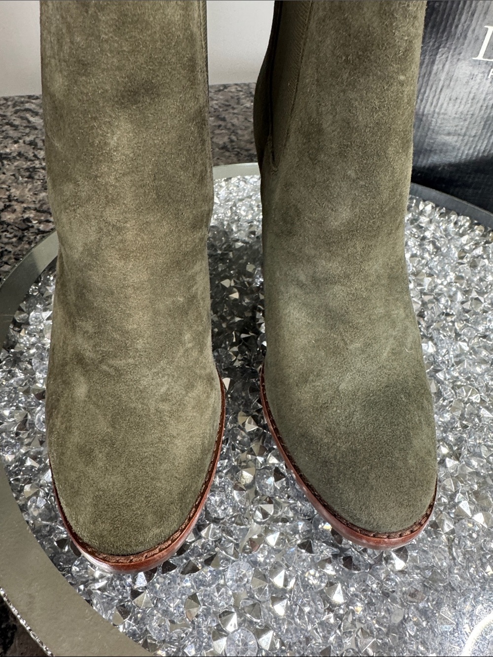Ralph Lauren Olive Suede Stacked Heel Chelsea Boot NEW 6 - Picture 7 of 15